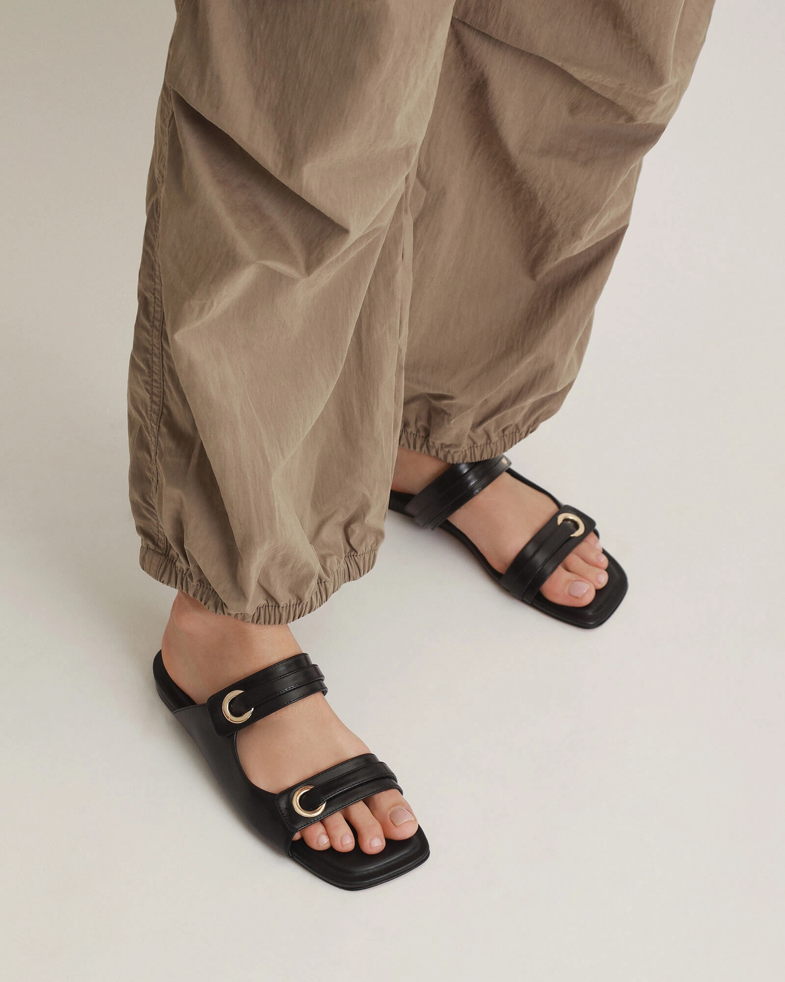 Quill Flat Sandals Black Leather Inspired Layerwear City Ready