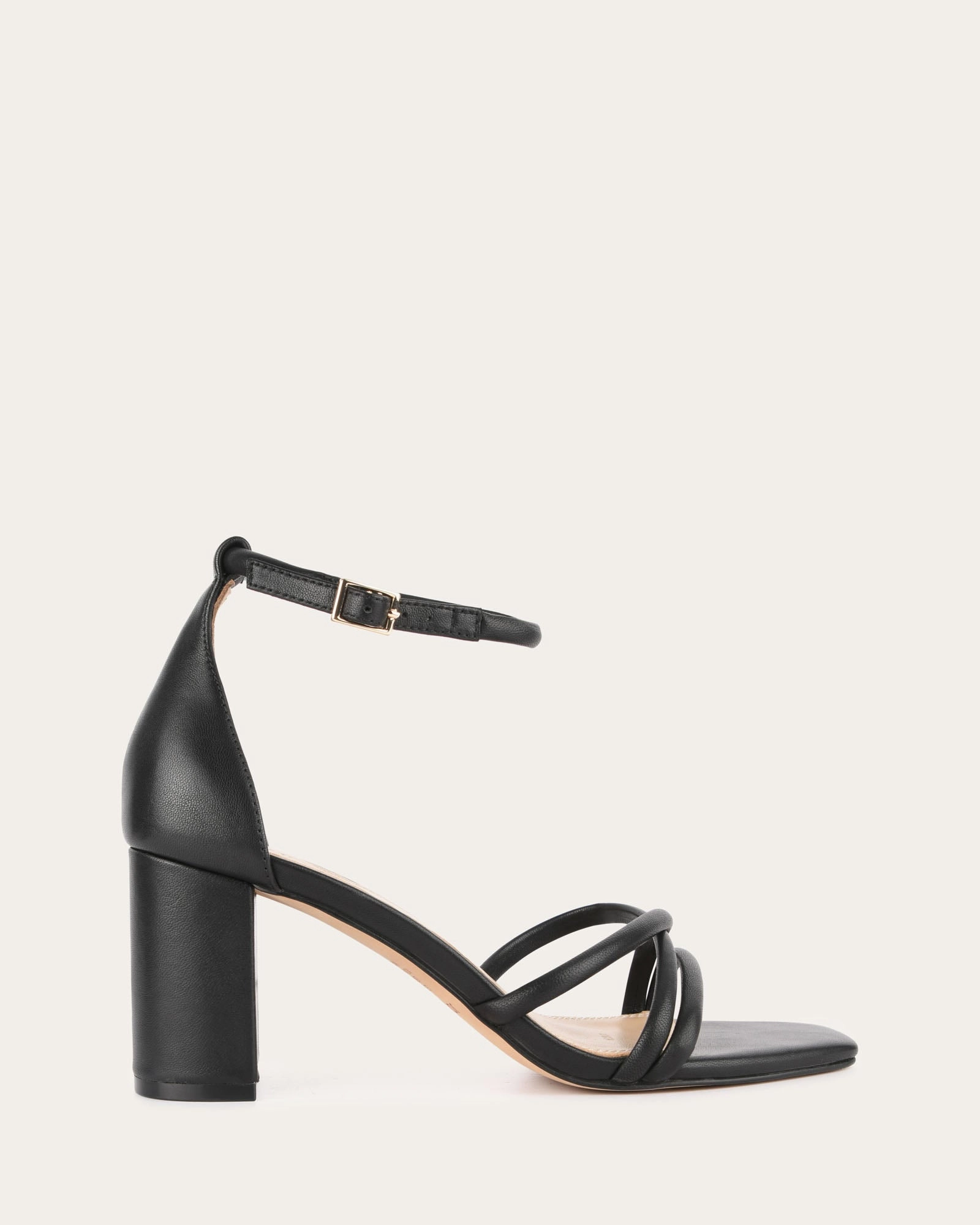 Nicola Mid Heel Sandals Black Leather Elevated Minimal Functional Calm
