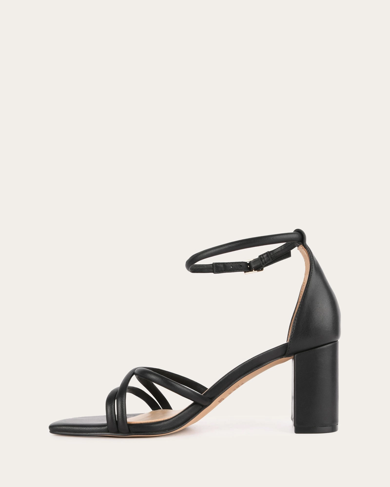 Nicola Mid Heel Sandals Black Leather Coolly Crafted Understated Utility