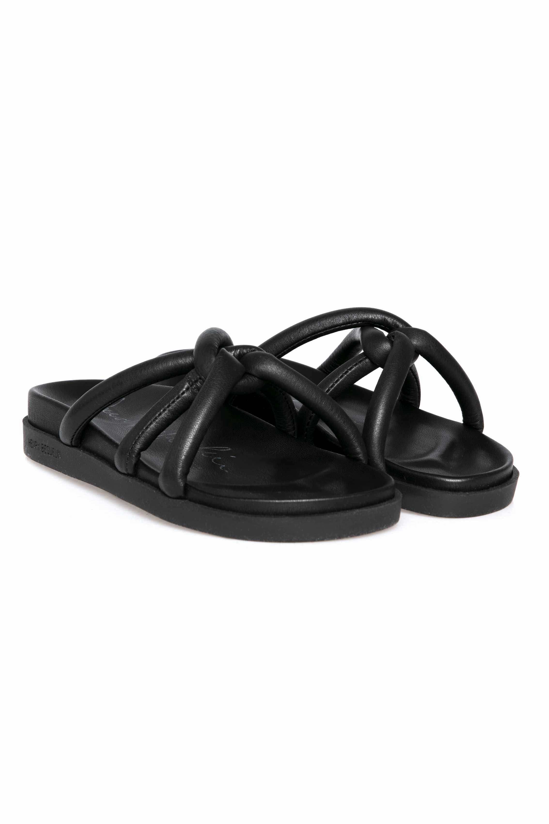 Design In Focus In-Motion Look Leather Nodo Slide Sandal In Cervo Nero