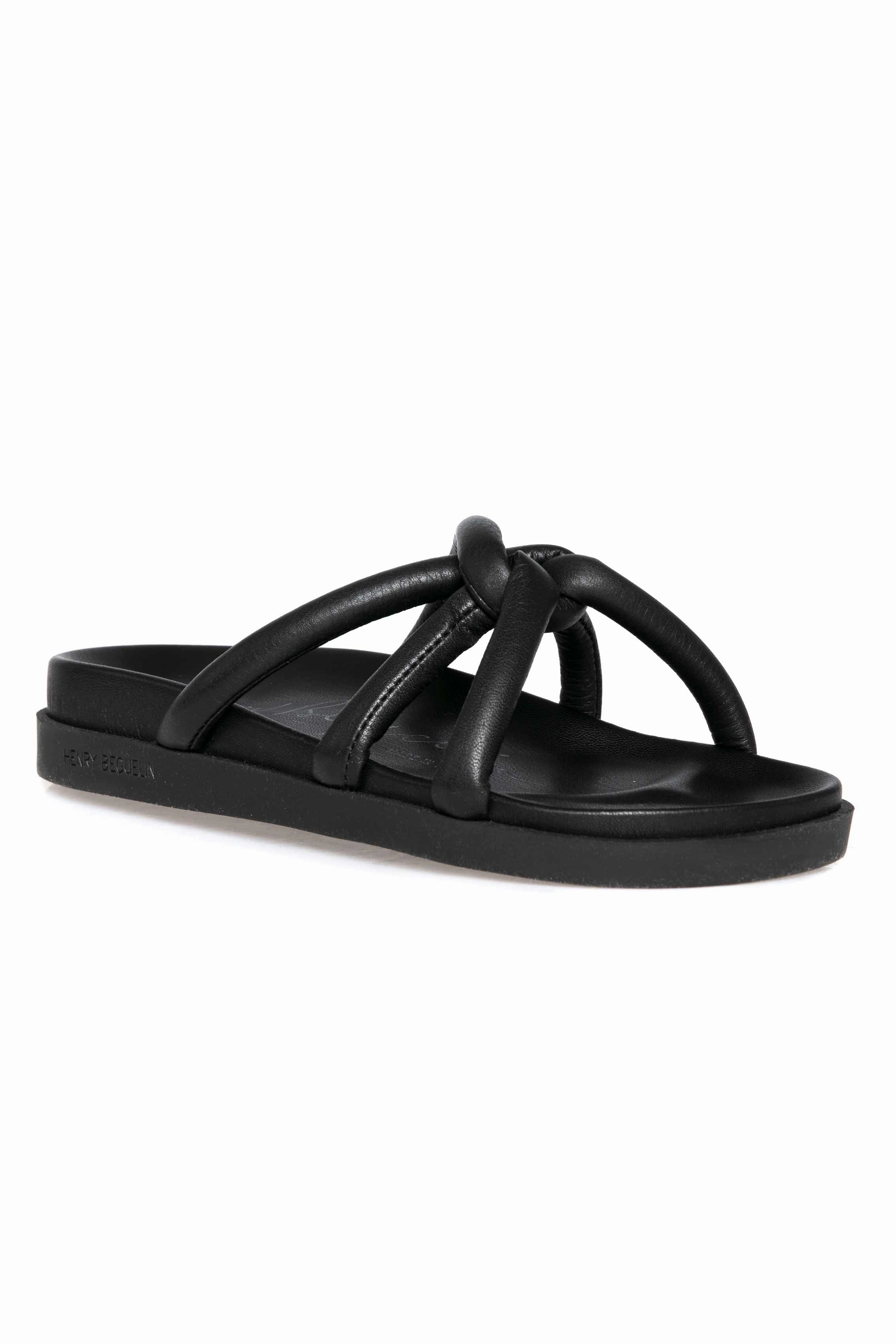 Style Without Noise Leather Nodo Slide Sandal In Cervo Nero