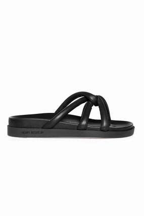 Cool And Essential Built For Today Leather Nodo Slide Sandal In Cervo Nero