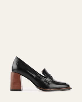 Delilah Mid Heel Loafers Black Leather Grounded Luxury