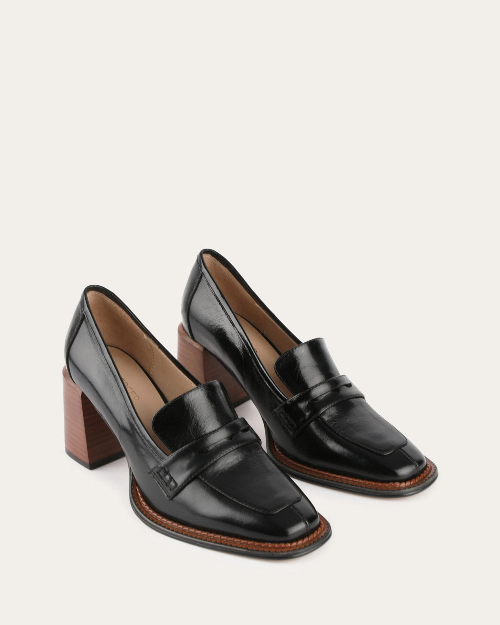 Delilah Mid Heel Loafers Black Leather Shift Gear
