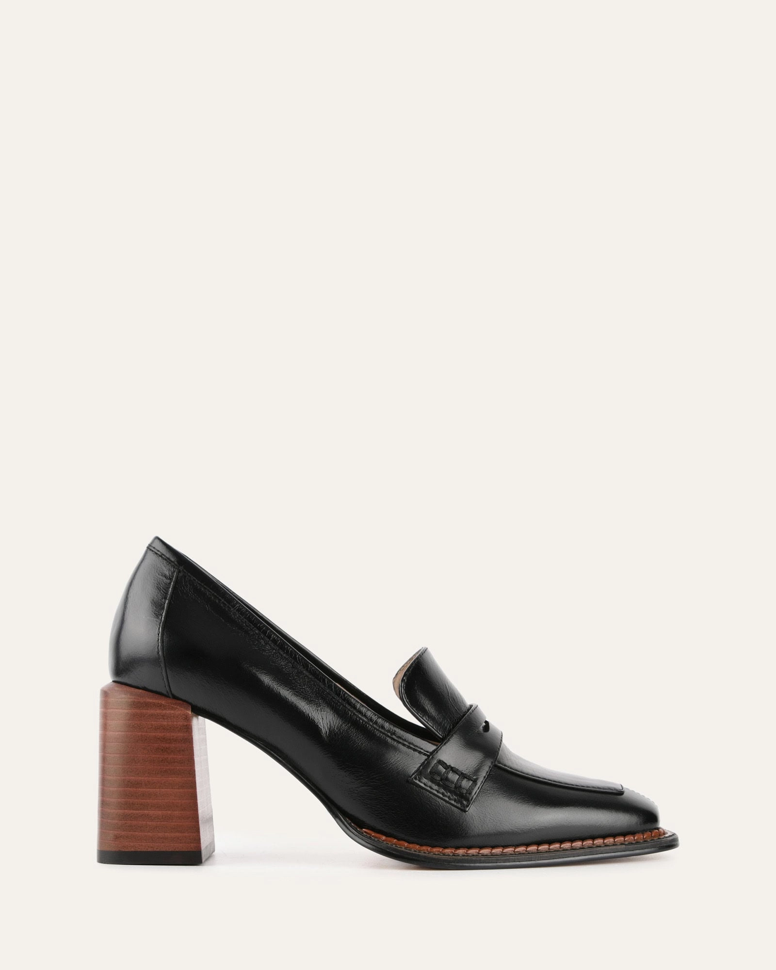Delilah Mid Heel Loafers Black Leather Grounded Luxury