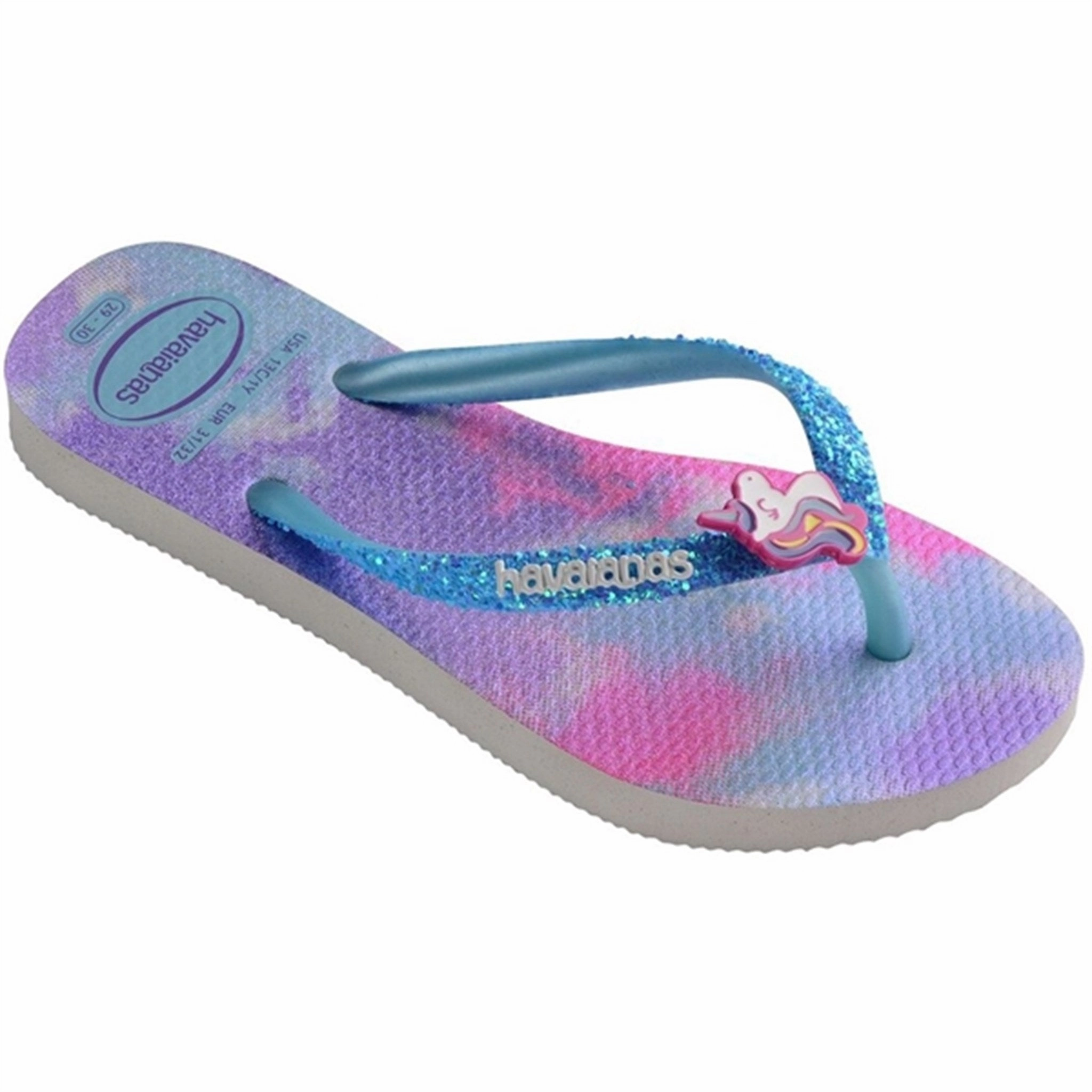 Ease In Motionwear Havaianas Kids Sandals Slim Glitter Trendy White/Bluewater