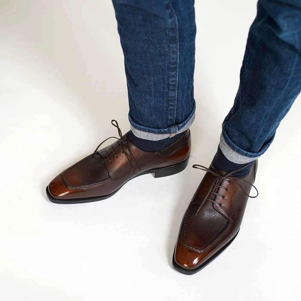 Rhythm Inspired Urban-Motion Fit Tete Moc Toe Derby - Espresso Handmade Patina
