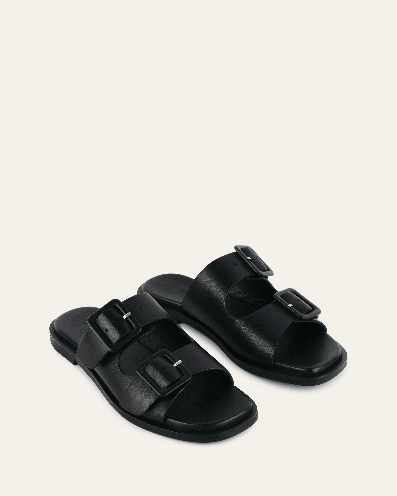 Clean Aesthetic Sebastian Flat Slide Black Leather