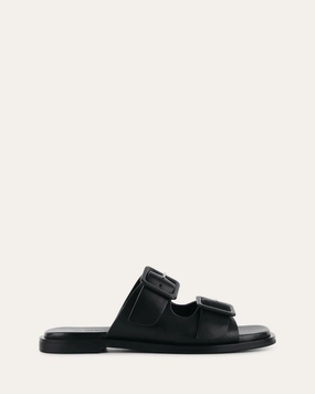 Sebastian Flat Slide Black Leather Wear Reimagined