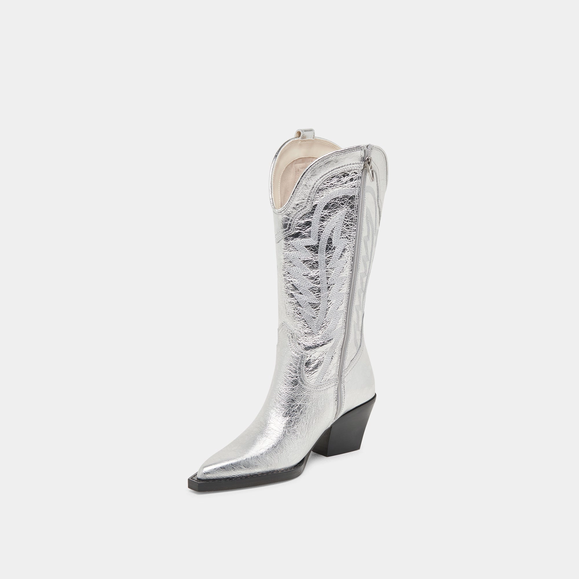 Ryland Wide Calf Boots Silver Distressed Leather Clean-Styled Ease Daily