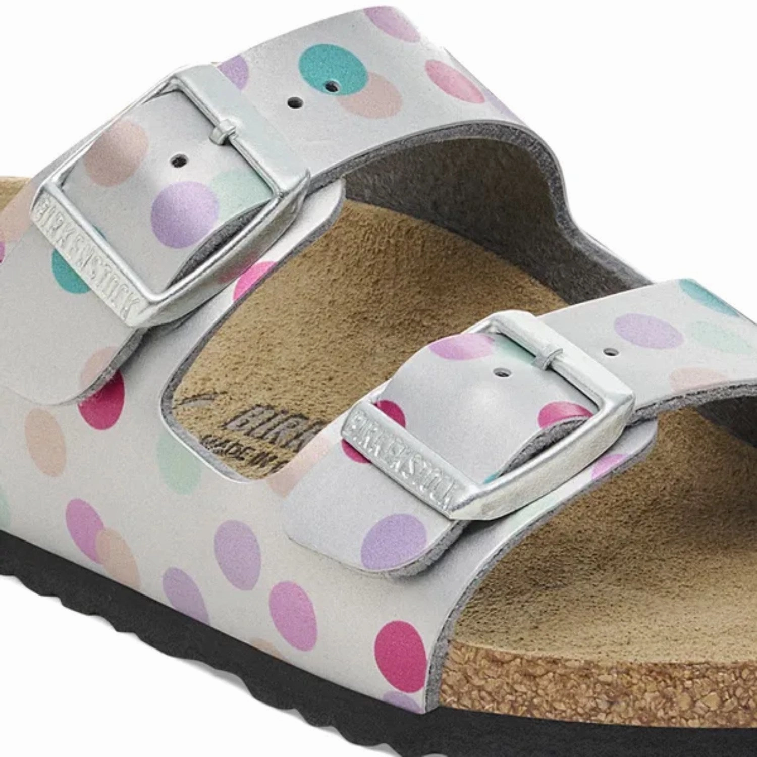 Comfort Redefined Birkenstock Arizona Kids Bf Elec. Metal. Silver Dots