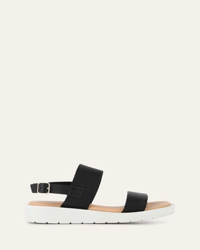 Crafted Evolution Daily Essentials Rosalie Flat Sandals Black Leather