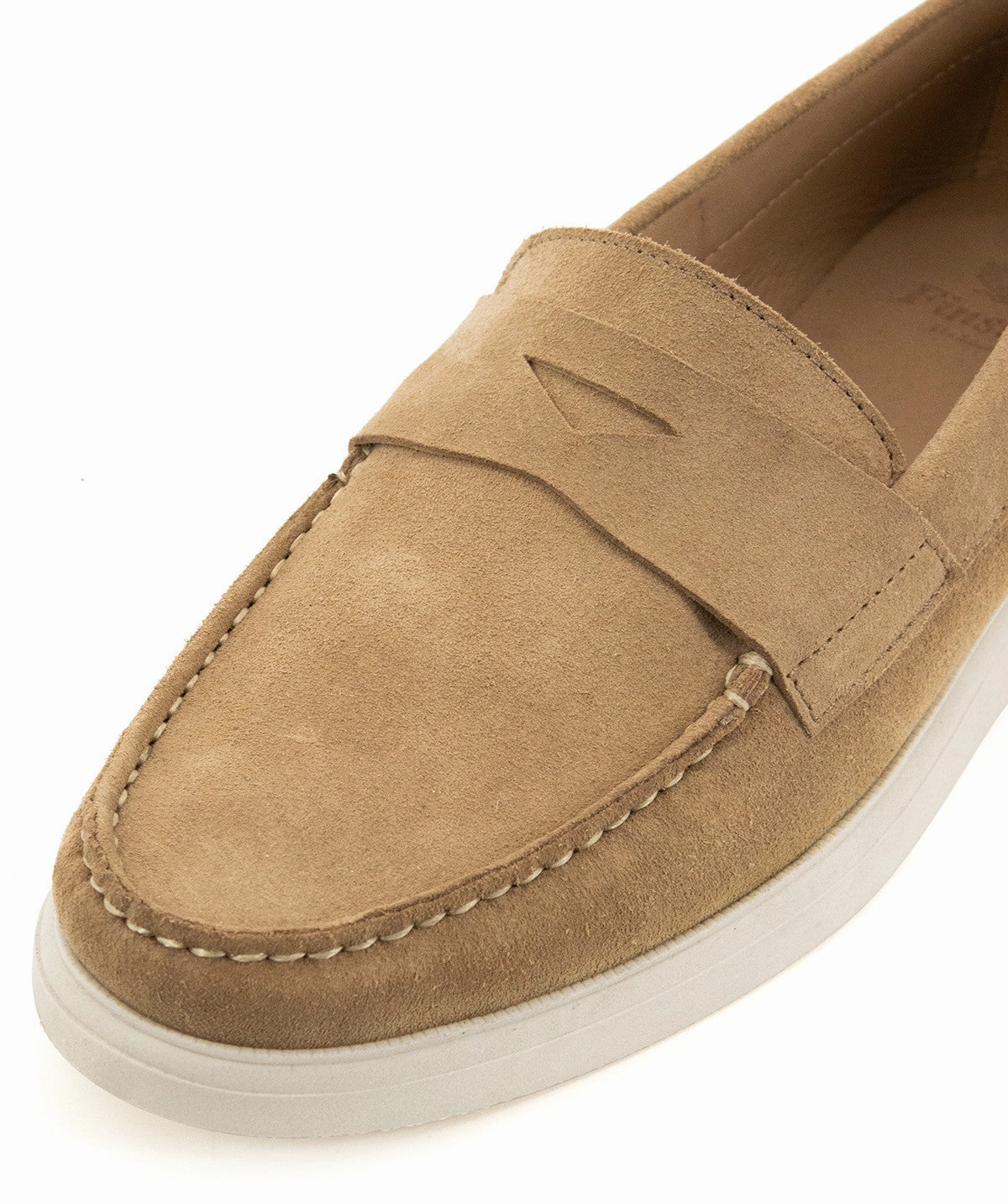 Acapulco Moccasin In Sand Calfskin Suede Layer Smart Quiet Performance