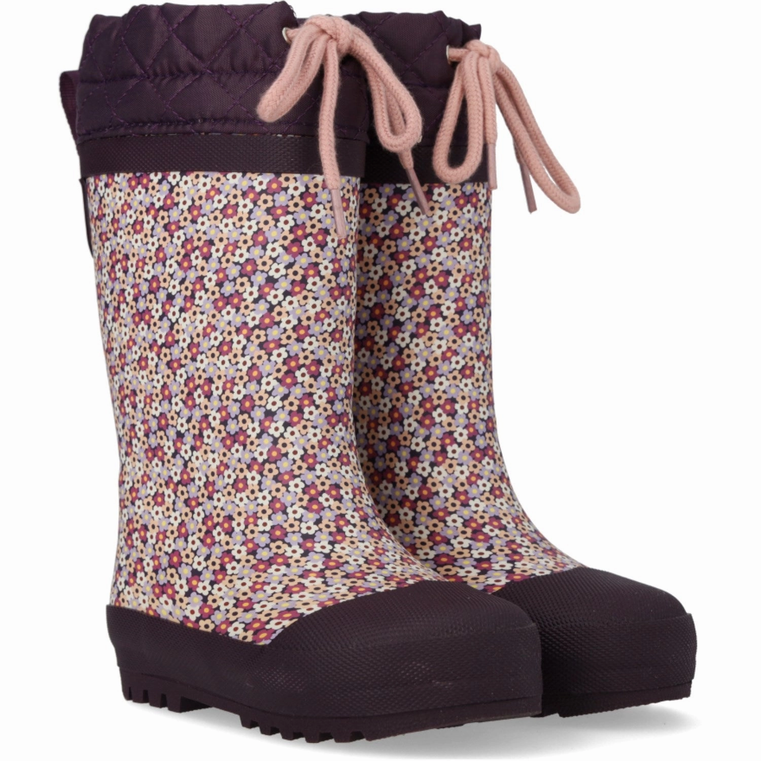 Angulus Flowers/Aubergine Rubber Boot Med Woolfor Progressive Feel Future Lines