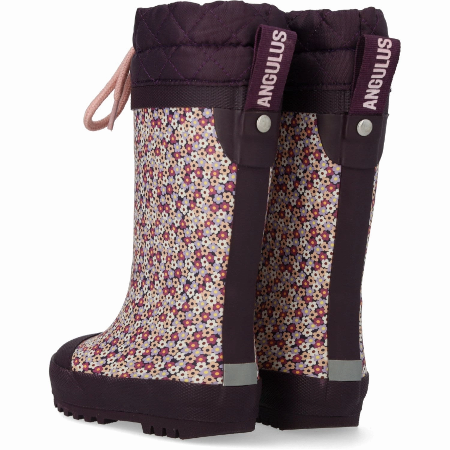 Angulus Flowers/Aubergine Rubber Boot Med Woolfor Style In Action