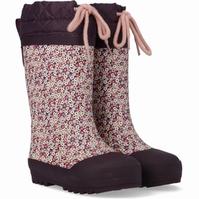 Angulus Flowers/Aubergine Rubber Boot Med Woolfor Progressive Feel Future Lines