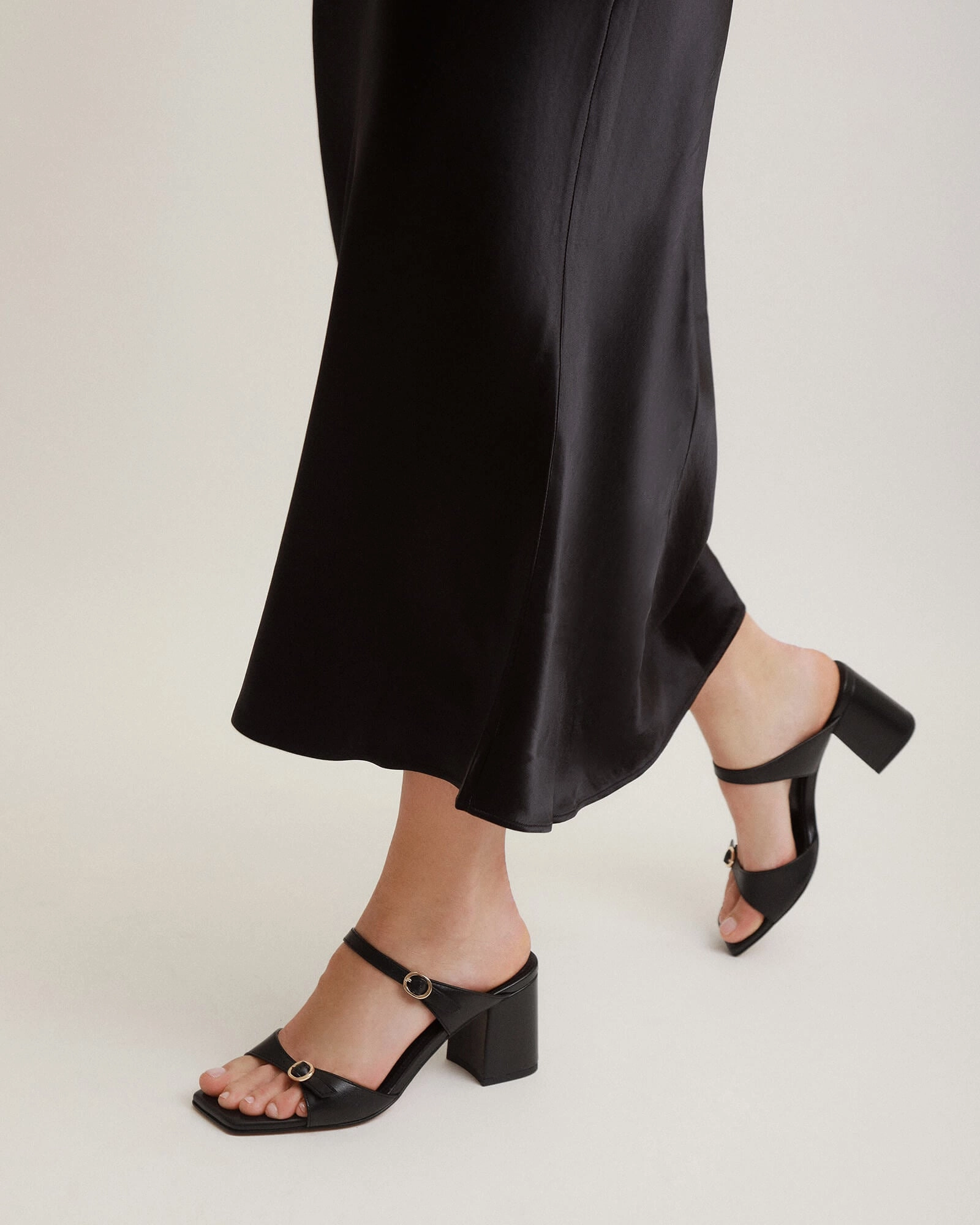Spencer Mid Heel Sandals Black Leather Streamlined Urban