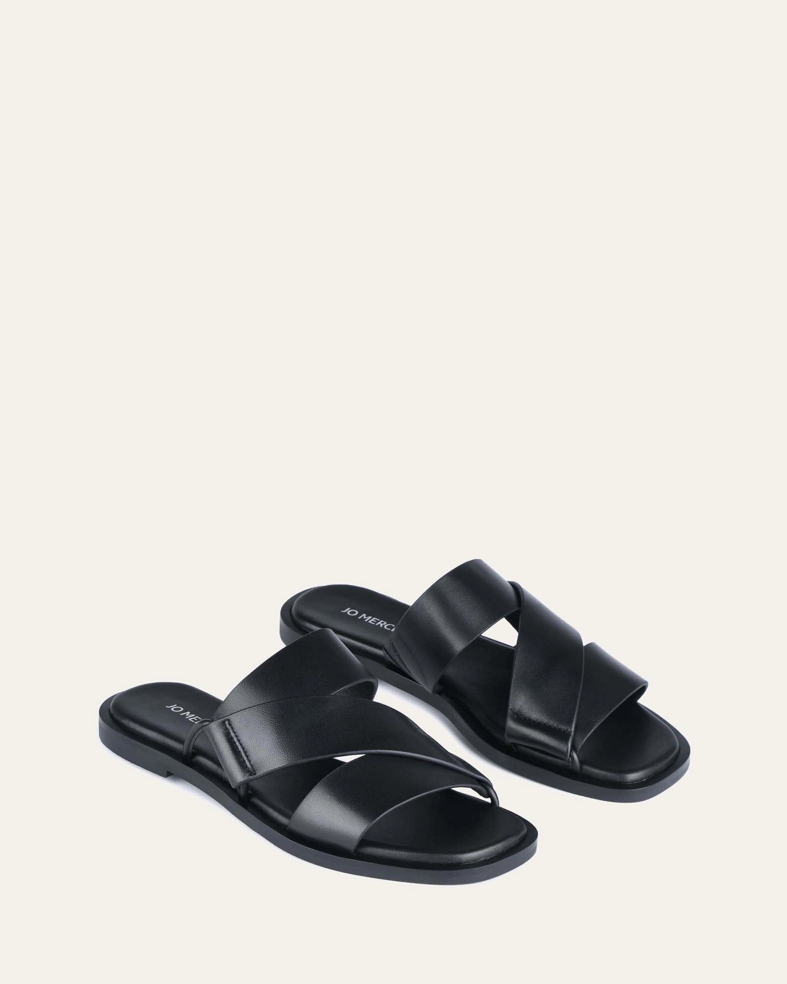 Shelby Flat Slides Black Leather Versatile Mood Built To Adapt