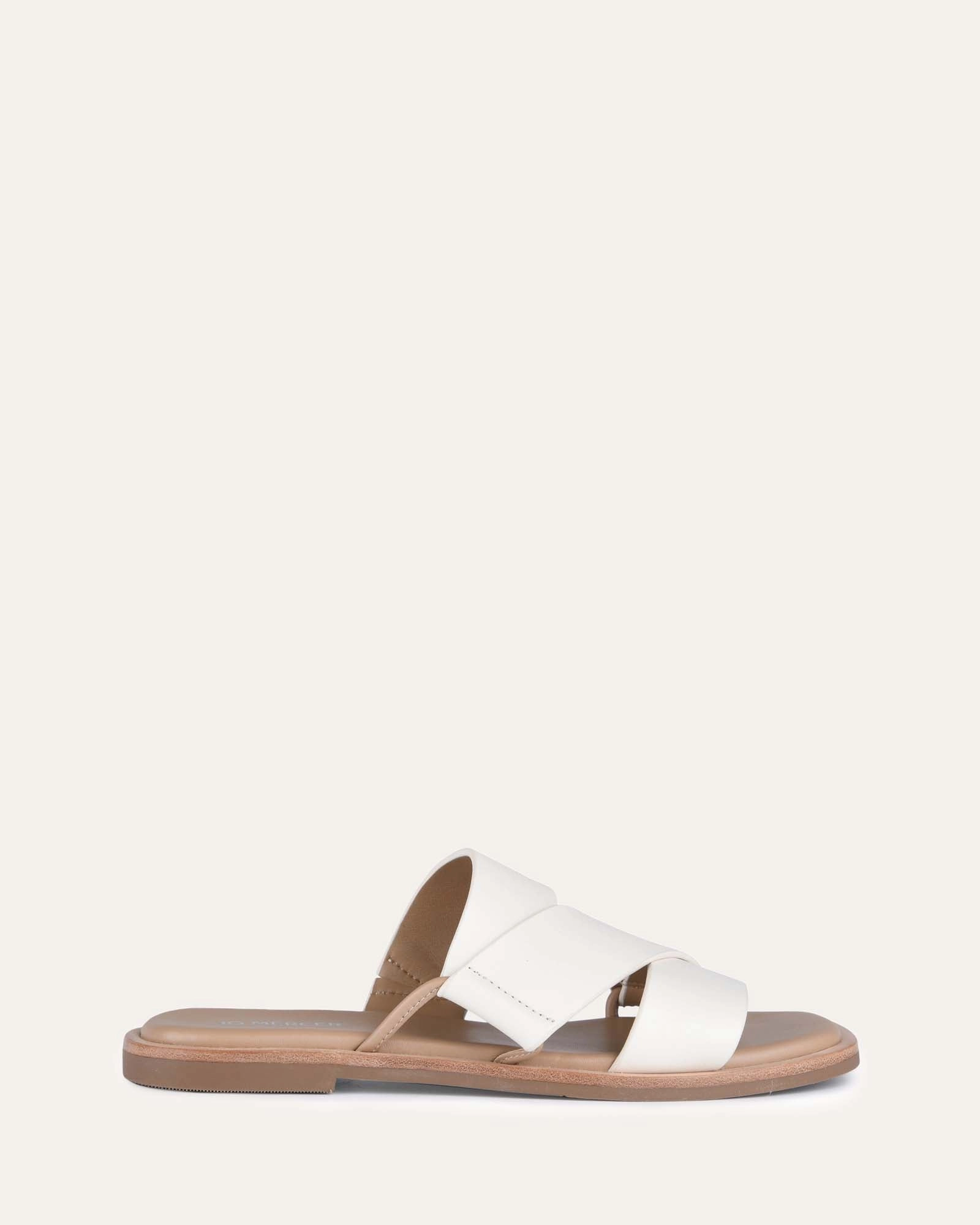 Future Fit Shelby Flat Slides Off White Leather