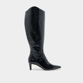 Shilah Wide Calf Boots Noir Embossed Leather Clean-Forward Streamlined Pieces