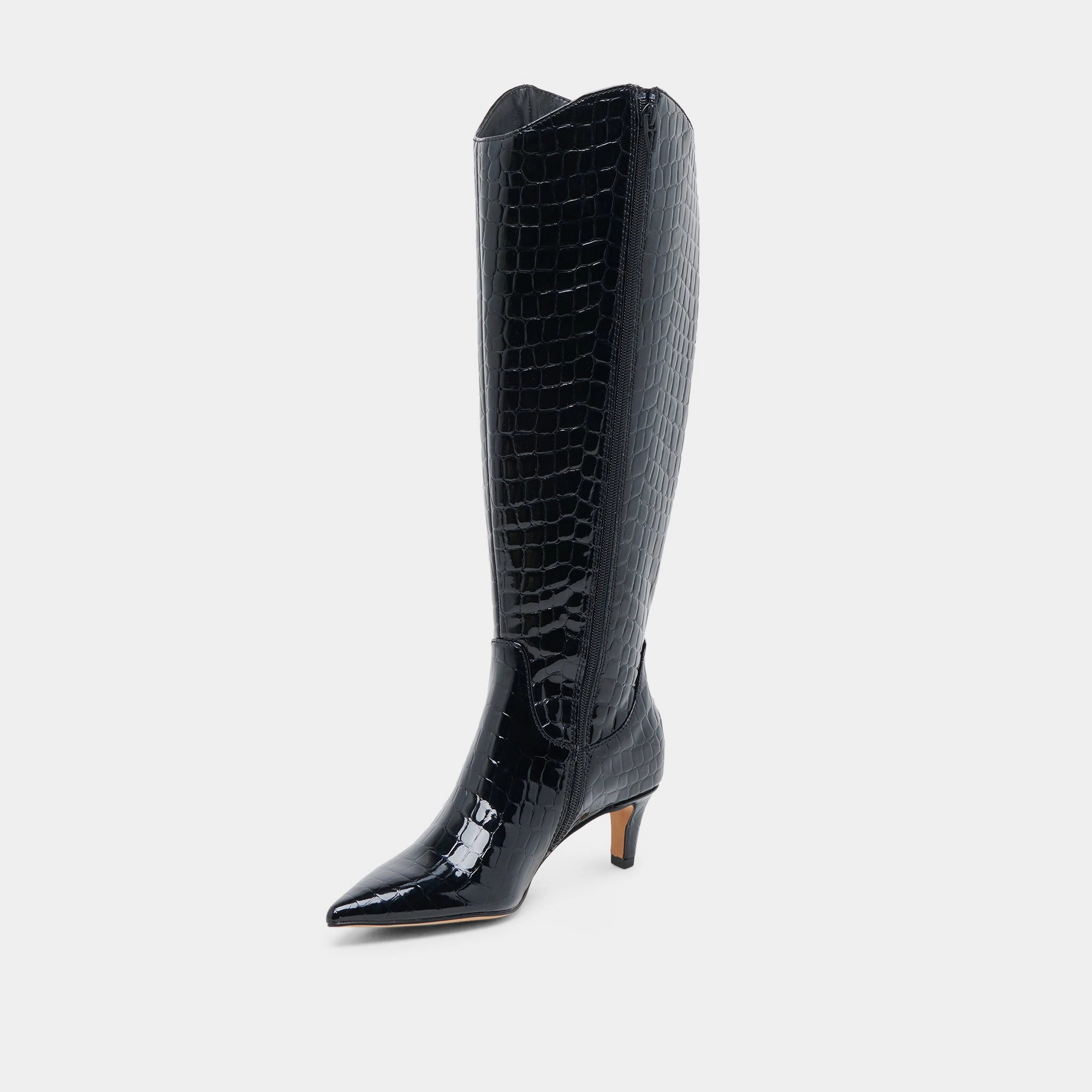 Shilah Wide Calf Boots Noir Embossed Leather Clean Citywear