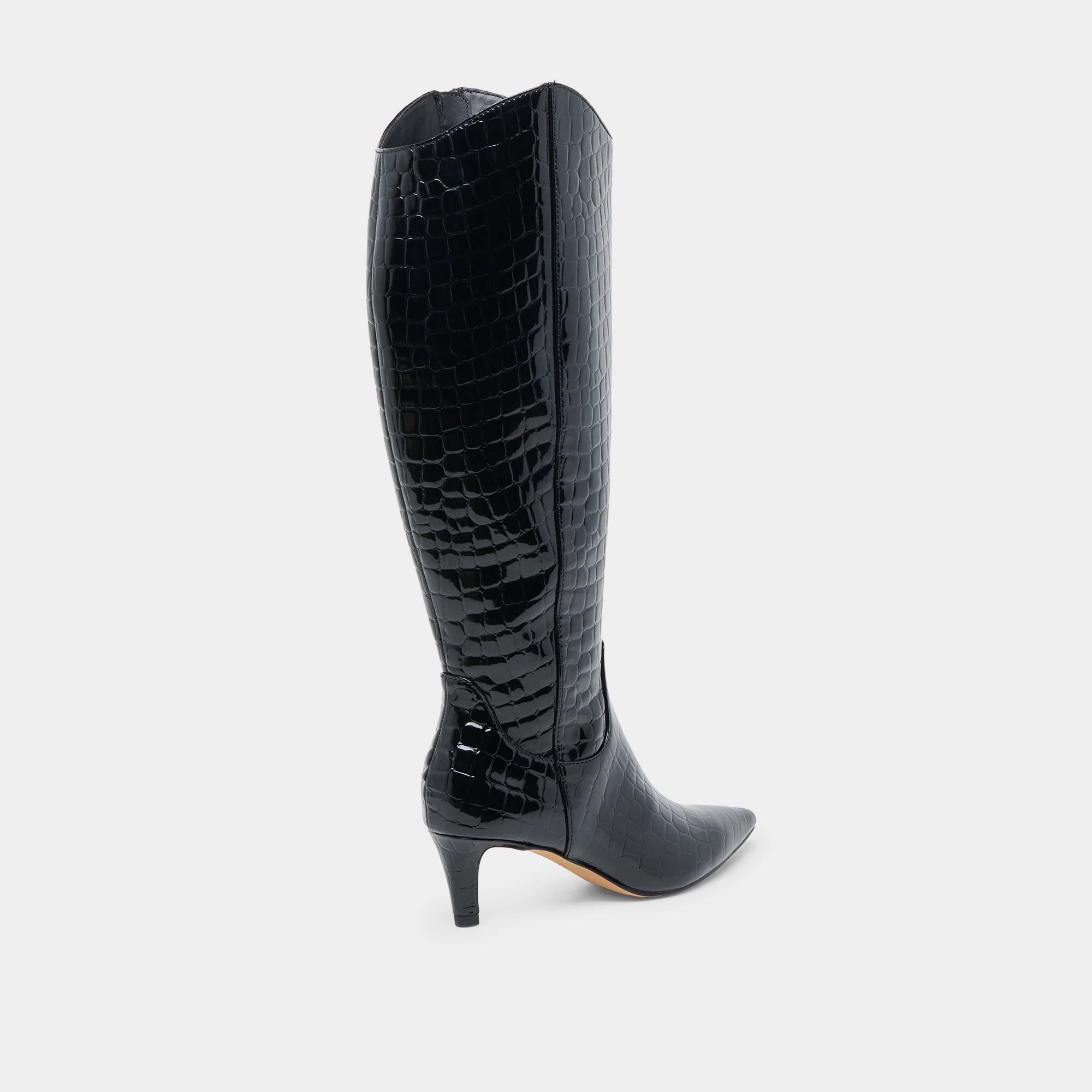 Versatile Layers Shilah Wide Calf Boots Noir Embossed Leather