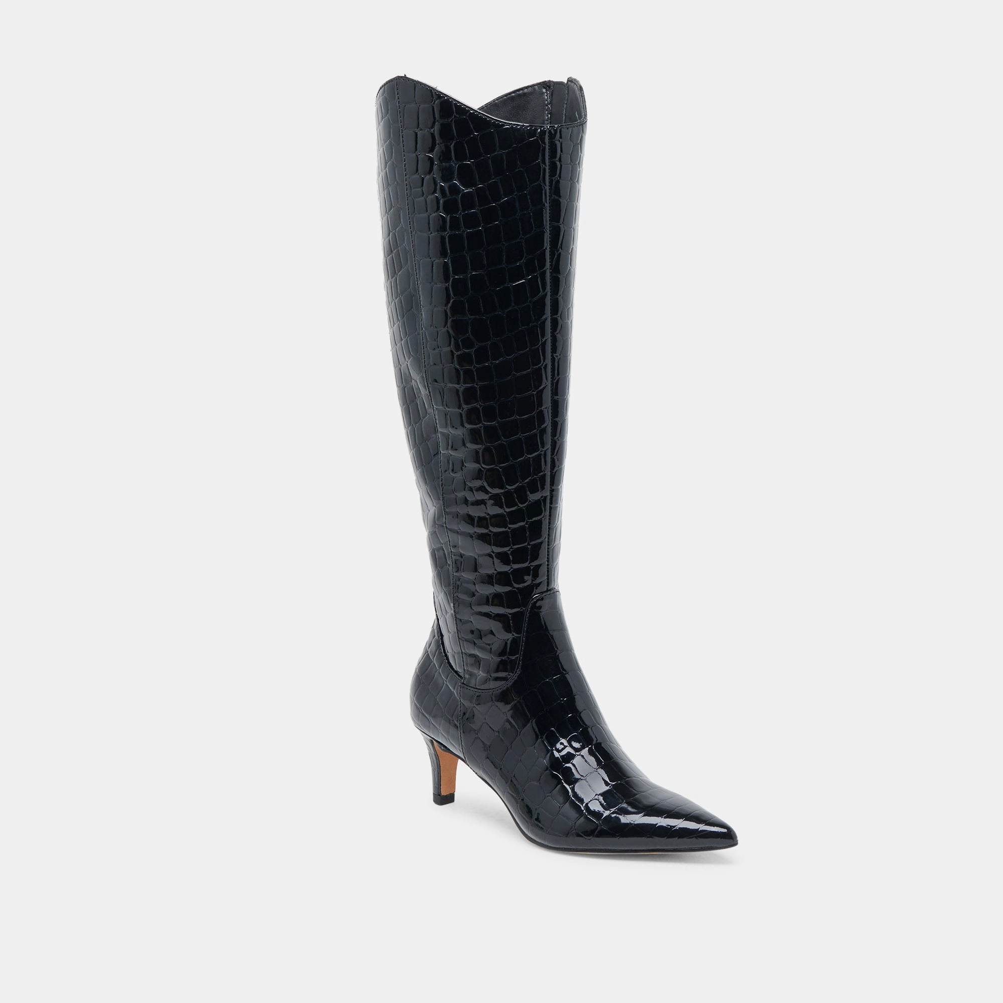 Your Daily System Shilah Wide Calf Boots Noir Embossed Leather