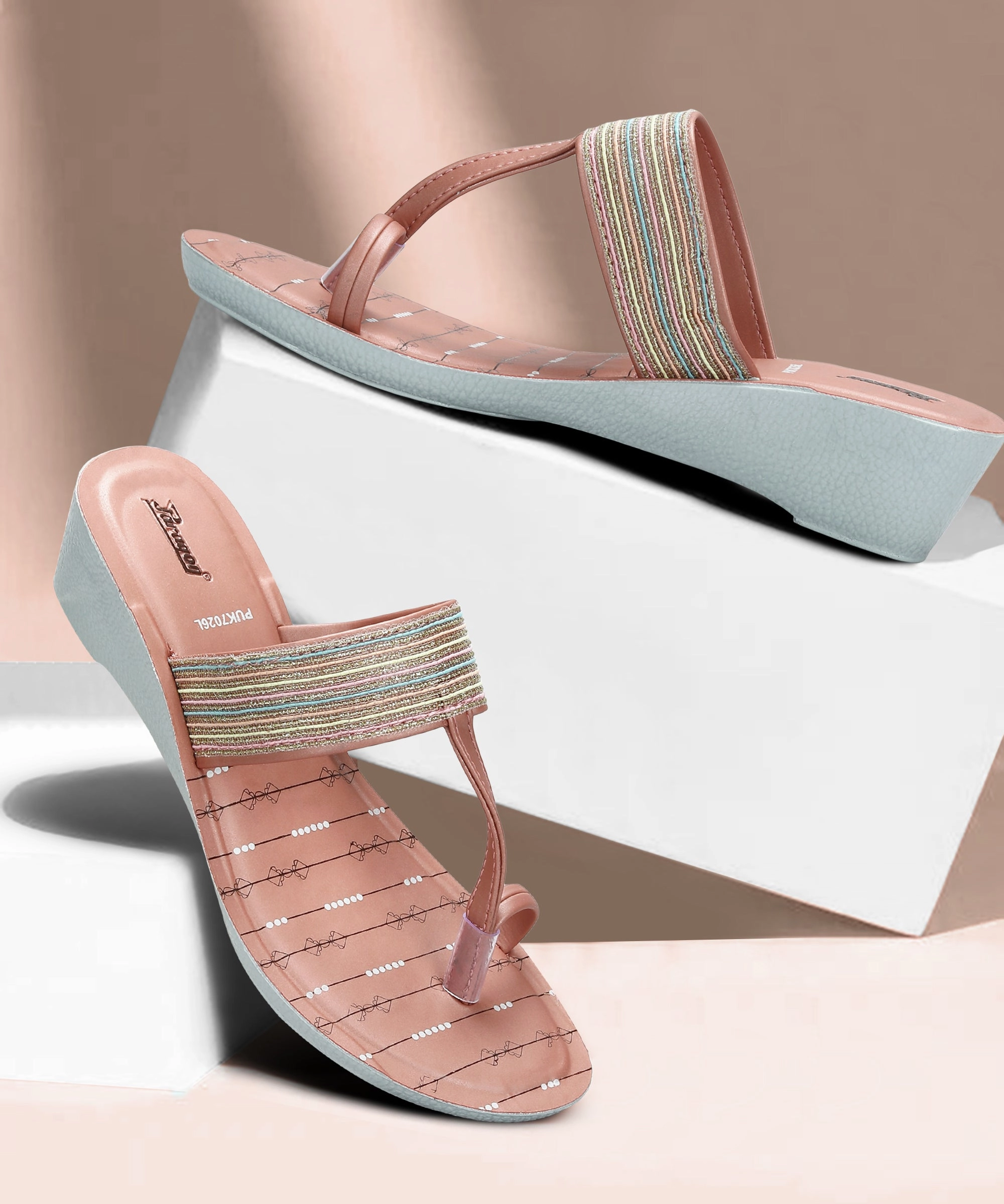 Minimal Gear Bold Details Paragon Women'S Peach Wedge Sandals With Cushioned Sole And Sturdy Construction For Everyday Use