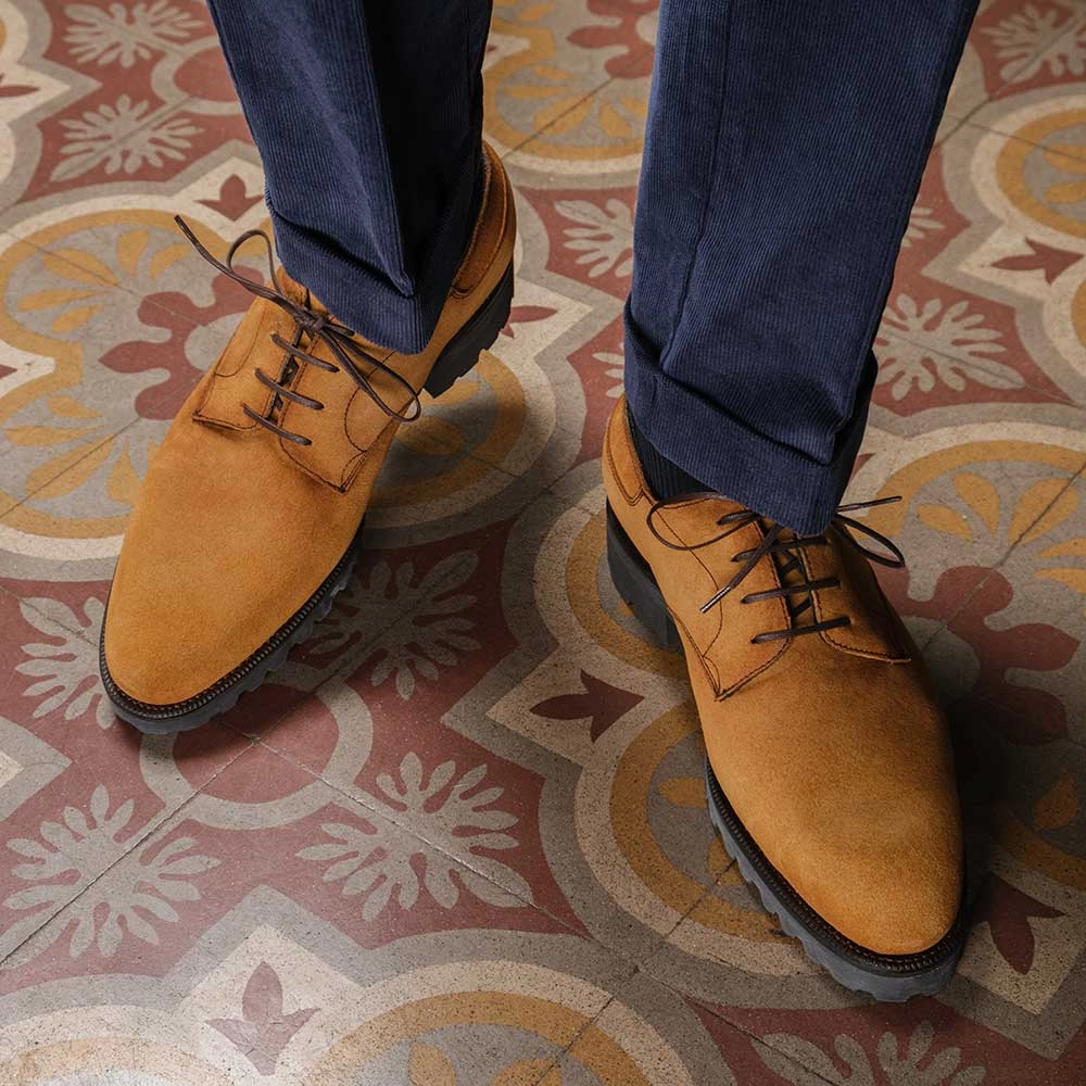 Derby Simple Shoe - Amber Patina On Suede Ultra-Clean Style