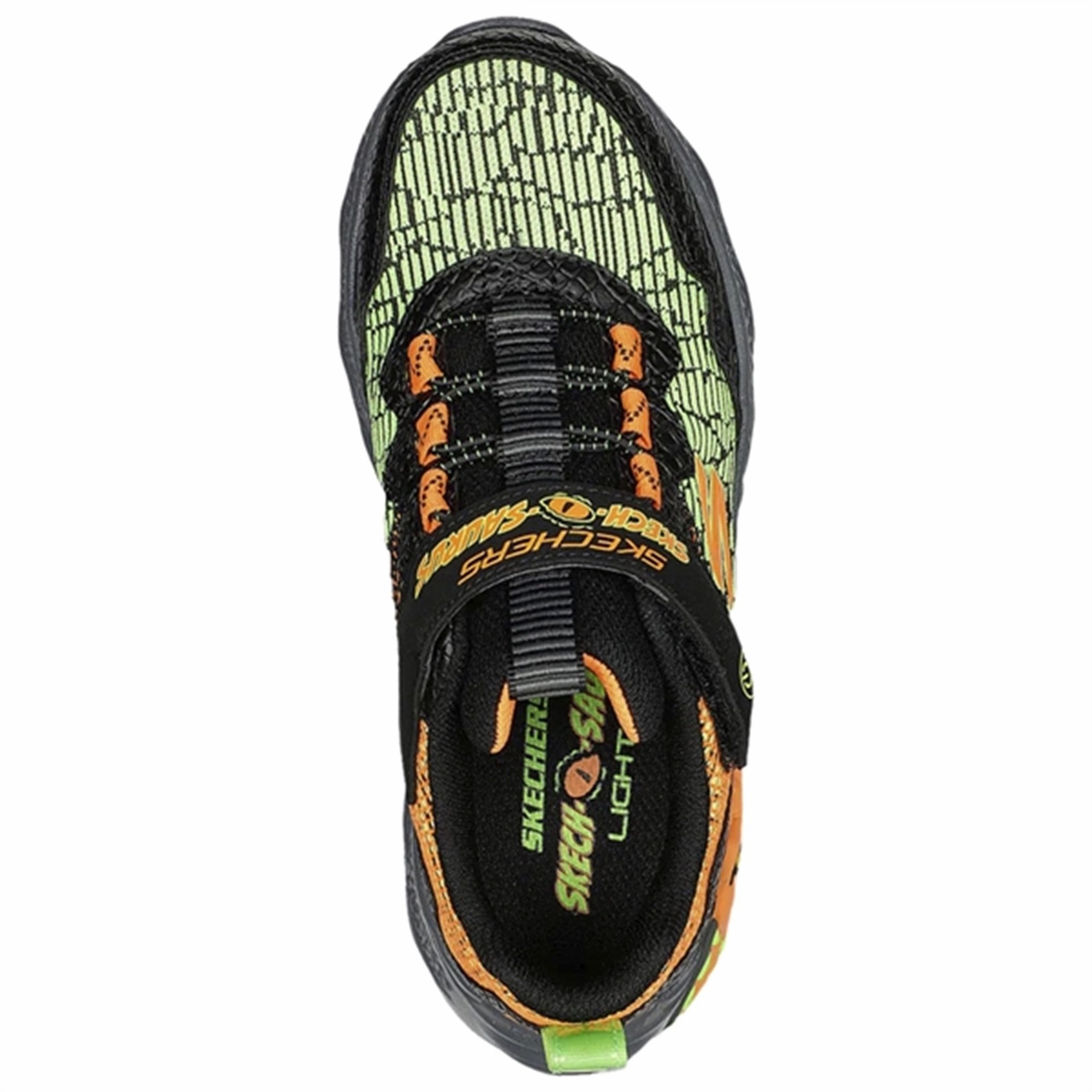 Modern Identity Daily Vibe Skechers Dino Lights Sneakers Black Orange