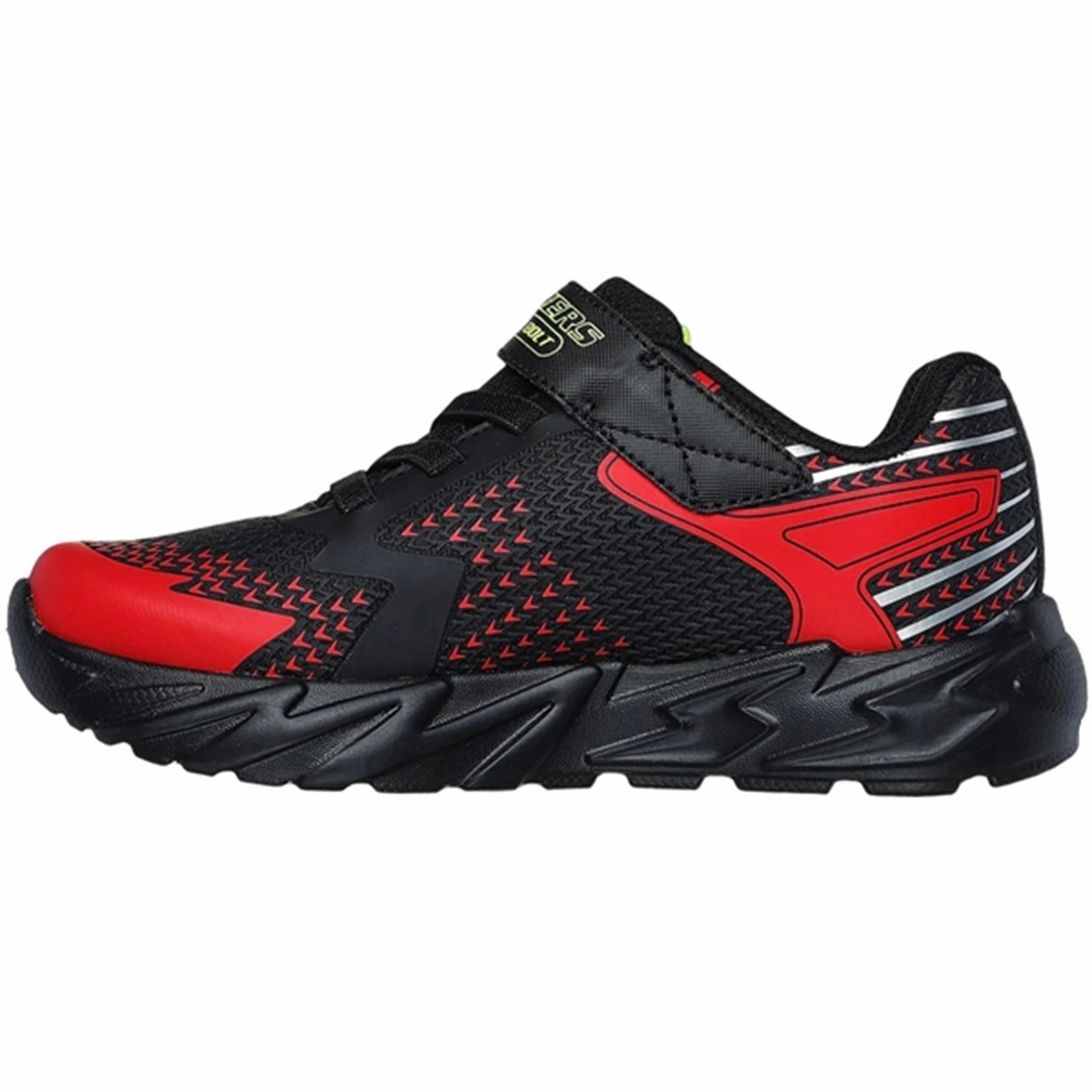 Skechers S-Lights Flex Glow Bolt Black Red Mindful Motion