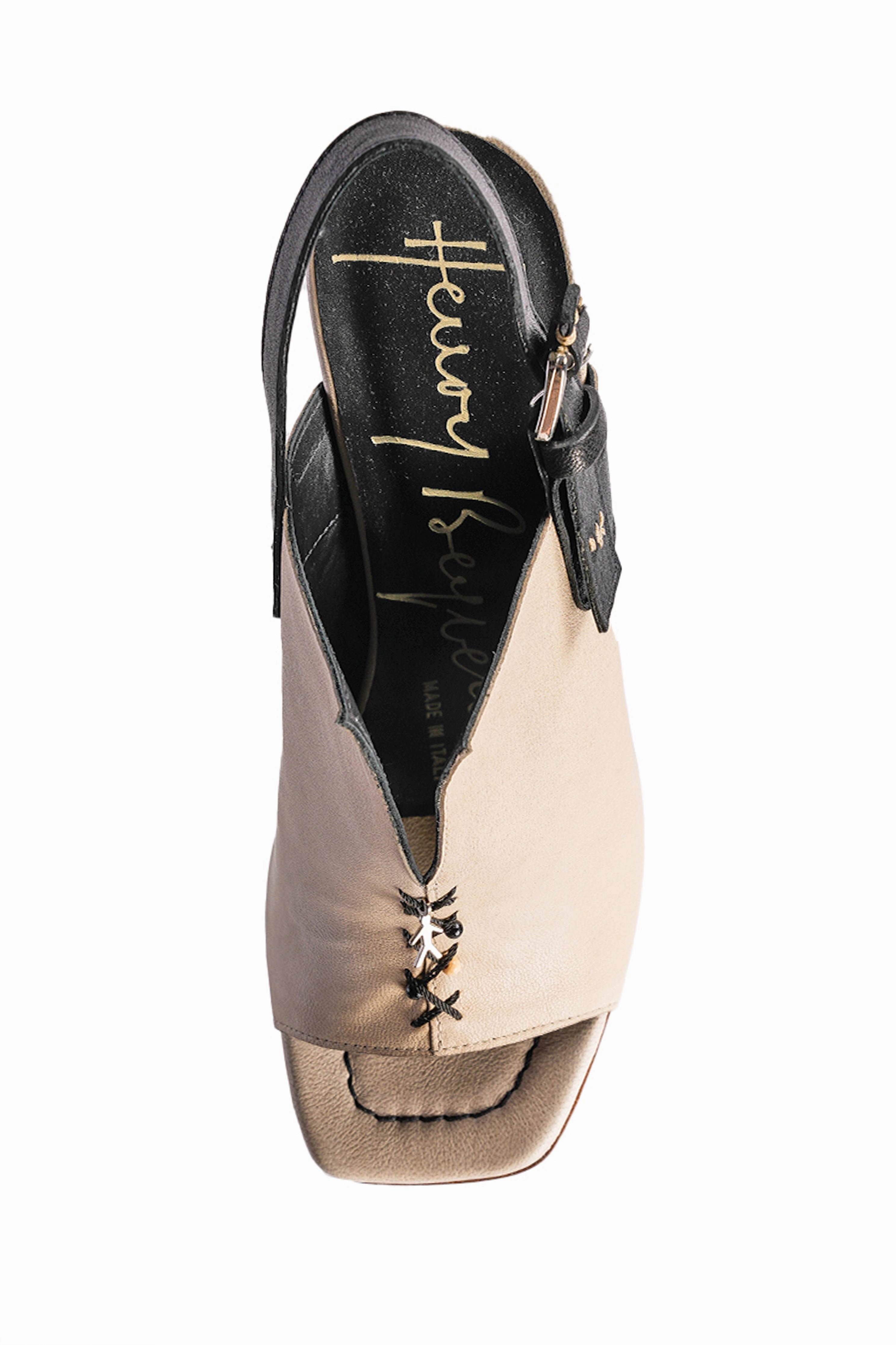 Leather Wedge Sandal In Old Iron Cream And Black Dynamic Balance