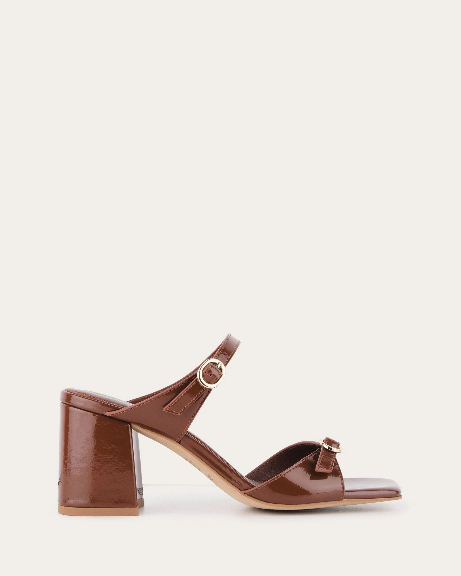 Modular Minimalism Curated Looks Spencer Mid Heel Sandals Chestnut Patent