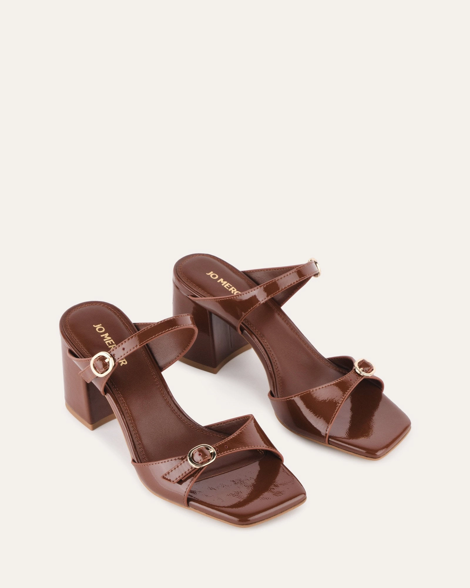 Spencer Mid Heel Sandals Chestnut Patent Shaped For Flow Comfort Redefined