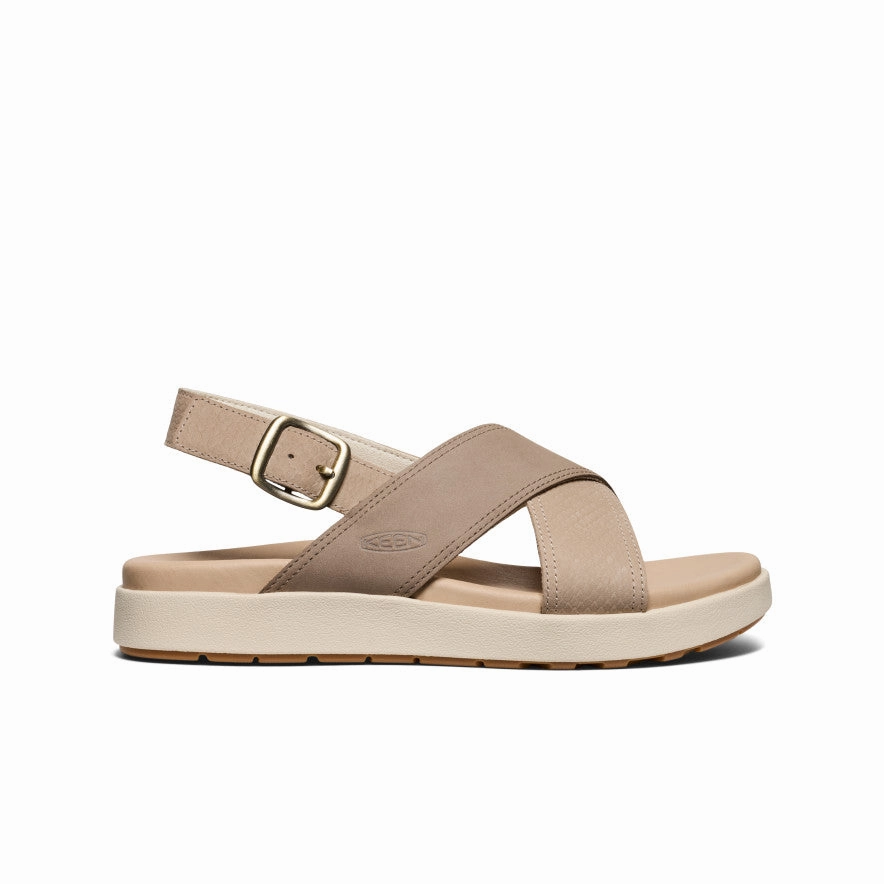 Refined Looks Bold In Simplicity Women'S Elle Luxe Cross Strap Sandal  |  Plaza Taupe/Brindle