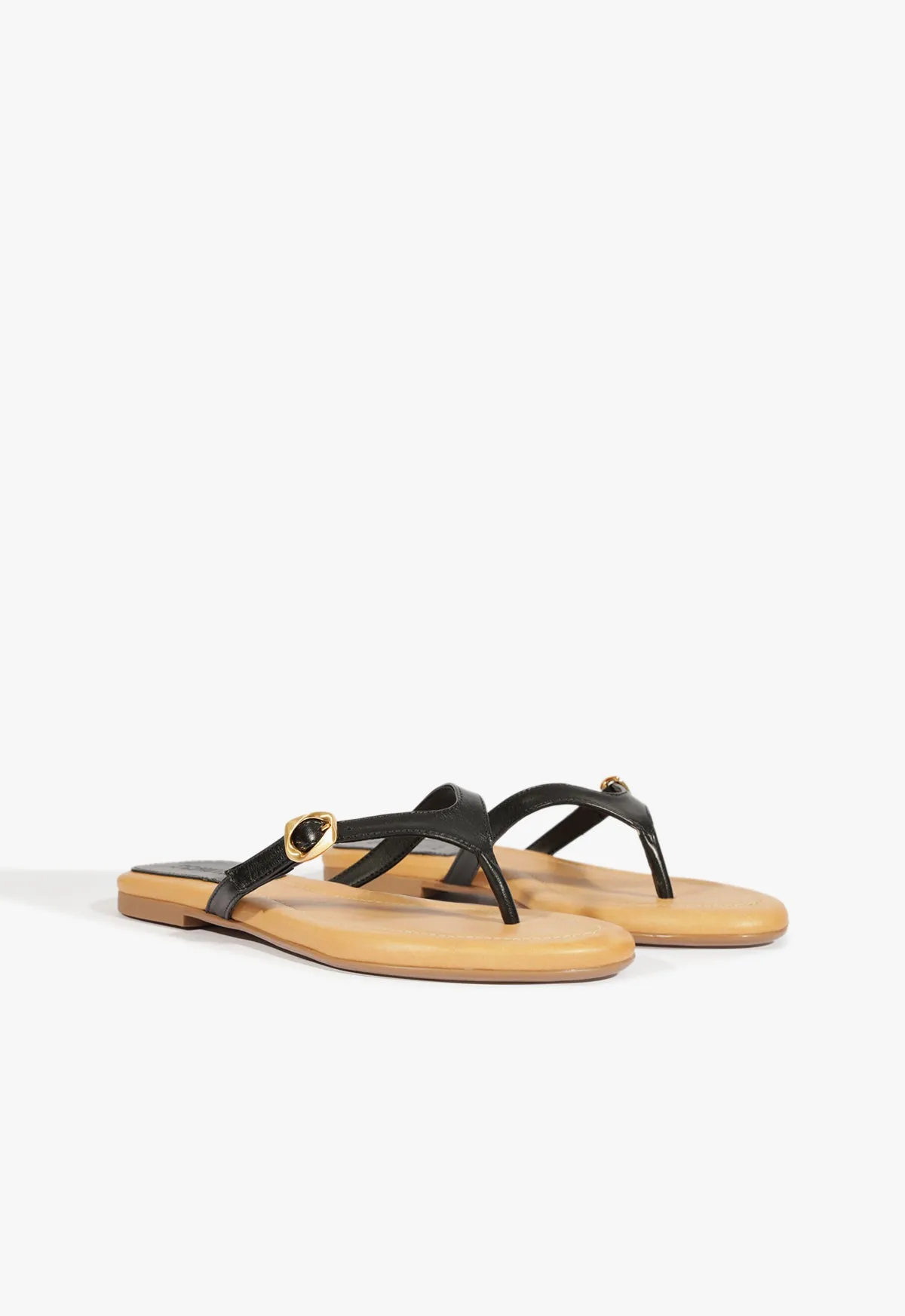 Sonia Black Leather Flat Sandal Layered Utility