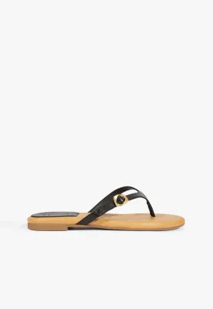 City-Functional Engineered Simplicity Sonia Black Leather Flat Sandal