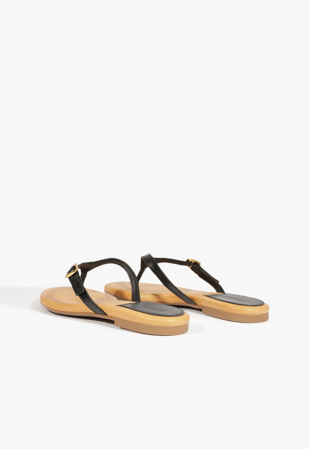 Sonia Black Leather Flat Sandal Everyday Outlook
