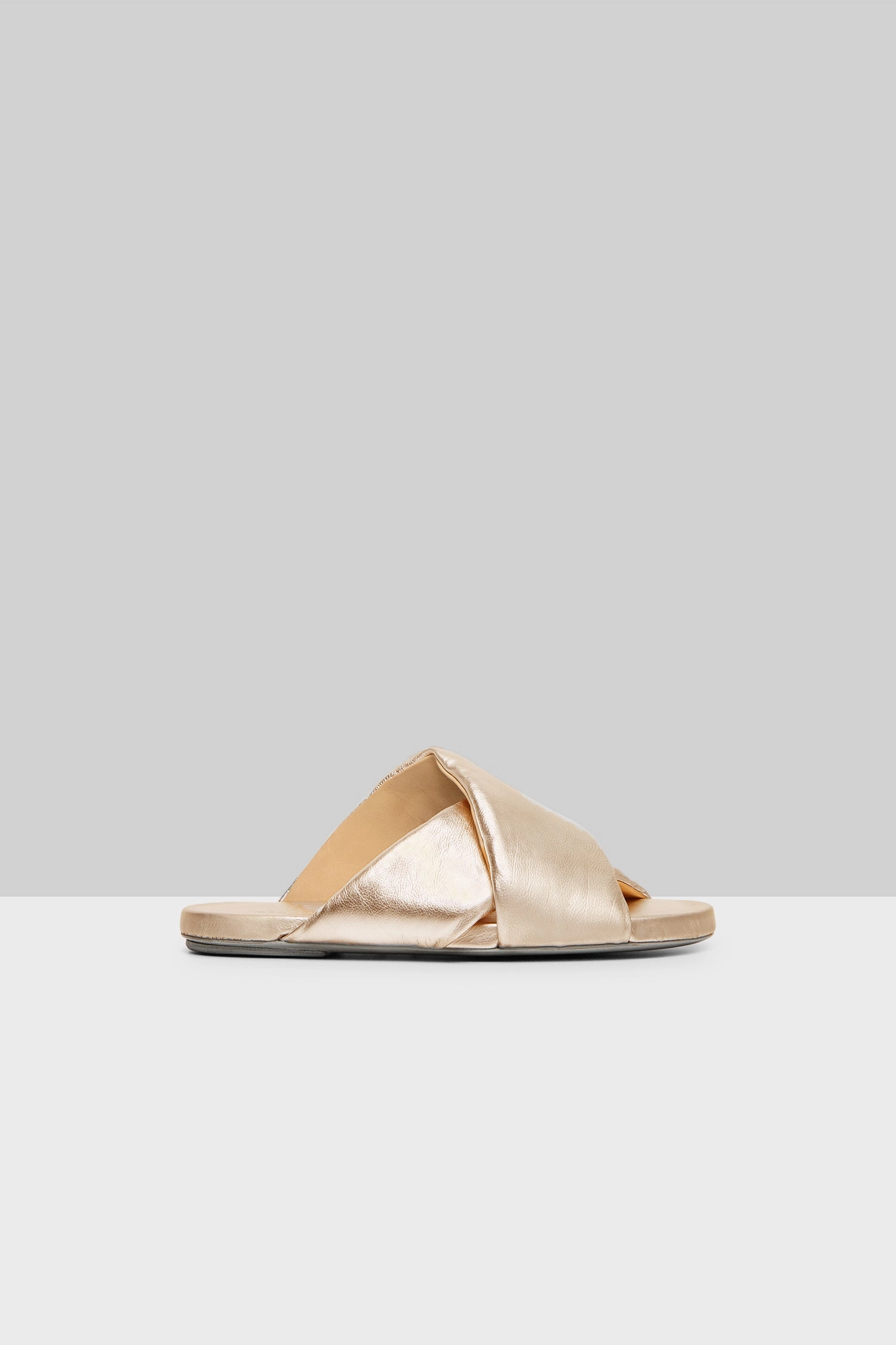 Essential Uniform Go-To Gear Spanciata Laminated Leather Slide Sandal In Platino