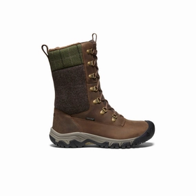 Women'S Greta Tall Waterproof Boot  |  Dark Earth/Green Plaid Crafted In Flow