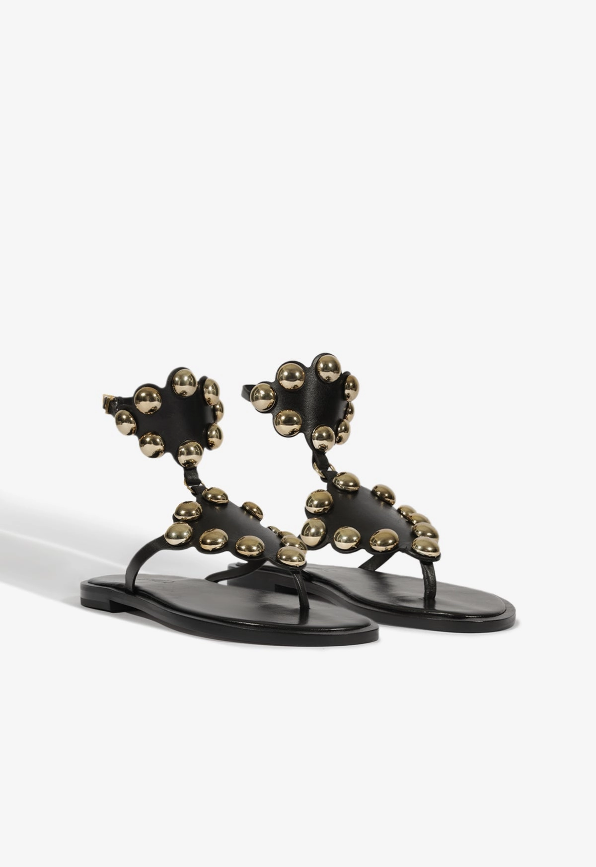 City State Mist Black Leather Flat Sandal