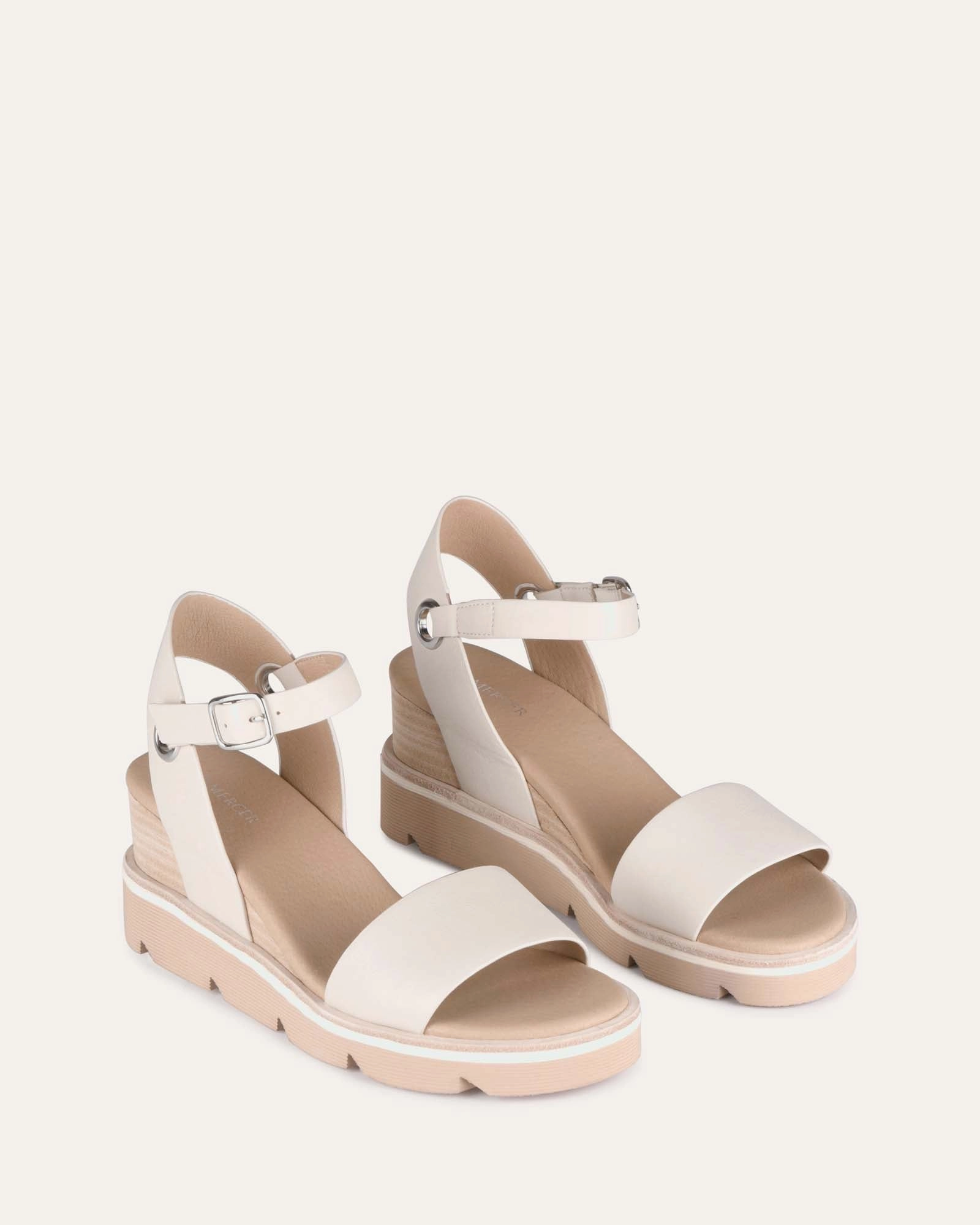 Distinctly Modern Sleek Vibes Katie Mid Heel Wedge Sandals Bone Leather