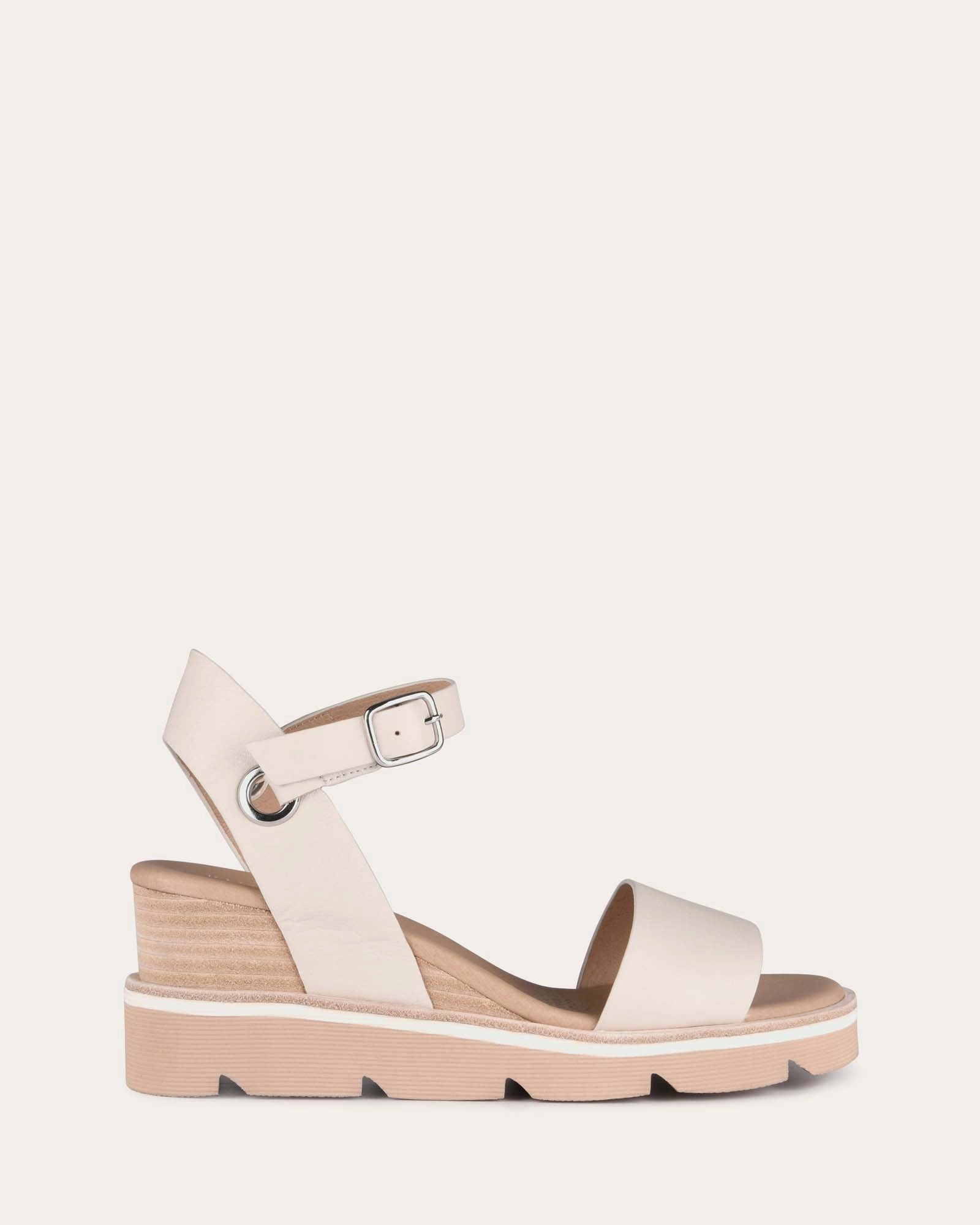 Katie Mid Heel Wedge Sandals Bone Leather Built For Pace Soft-Fit System