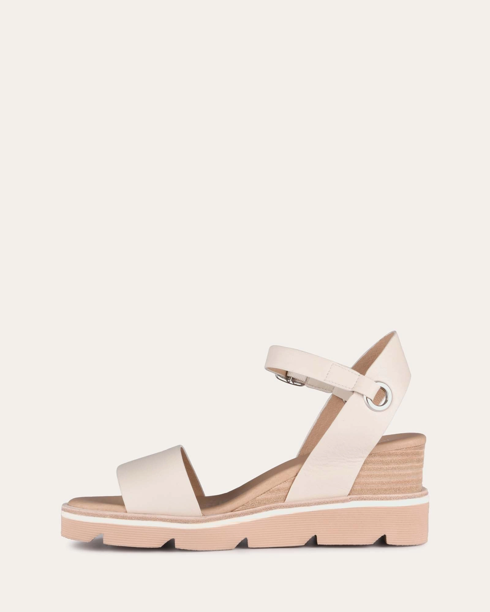 Katie Mid Heel Wedge Sandals Bone Leather Lightweight Living Go Anywhere