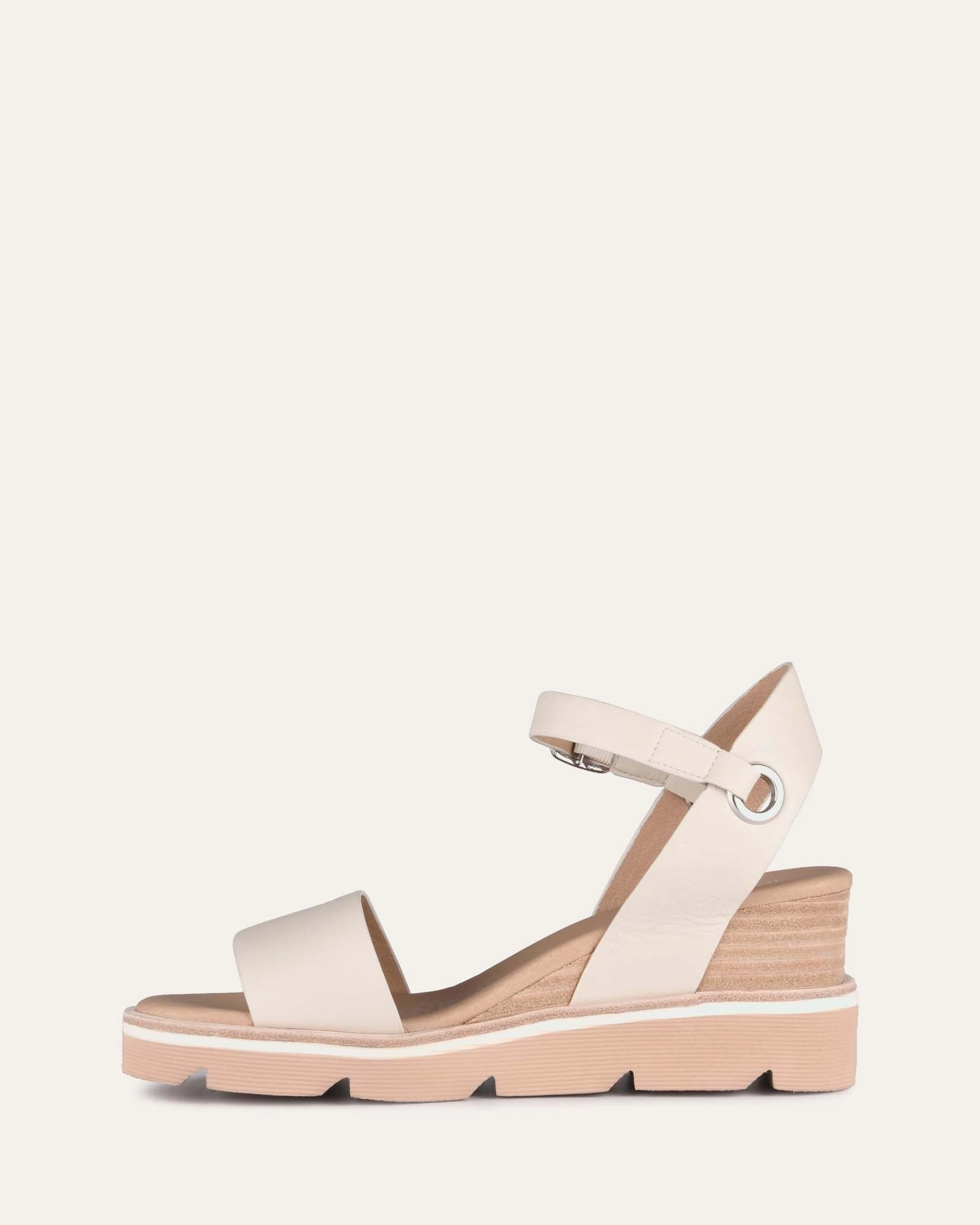 Ready To Flex Katie Mid Heel Wedge Sandals Bone Leather