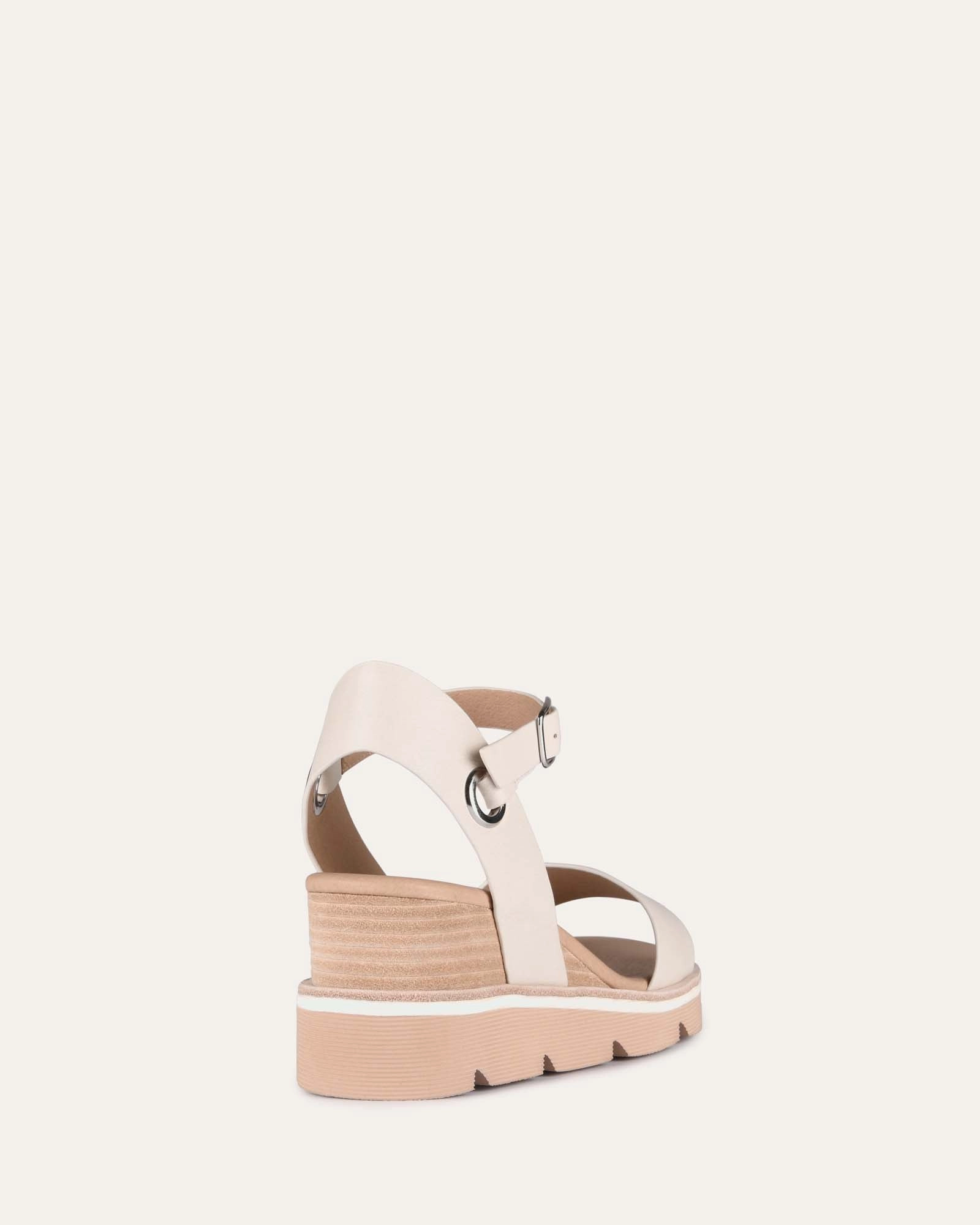 Simplicity Rules Katie Mid Heel Wedge Sandals Bone Leather