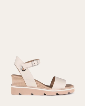 Katie Mid Heel Wedge Sandals Bone Leather Built For Pace Soft-Fit System