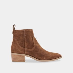 Able Booties Dk Brown Suede Layered Motion Designed For Ease