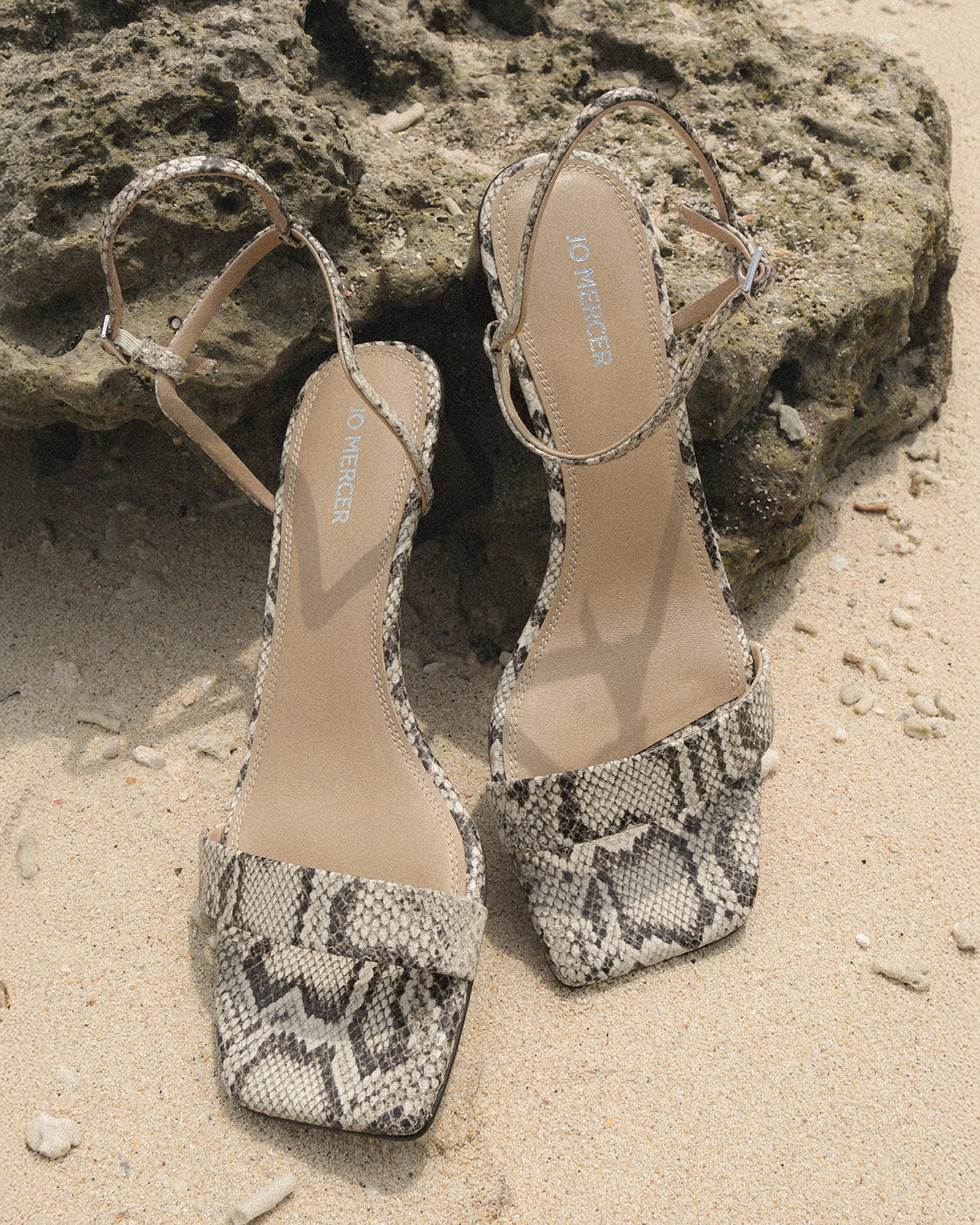 Helen Mid Sandals Natural Snake Print Leather Clean Aesthetic