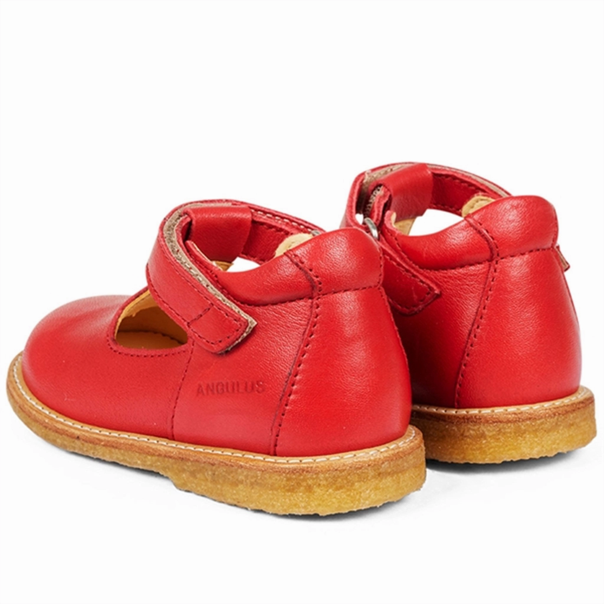 Angulus Starter Mary Janes With Heart And Velcro Red Design In Motion